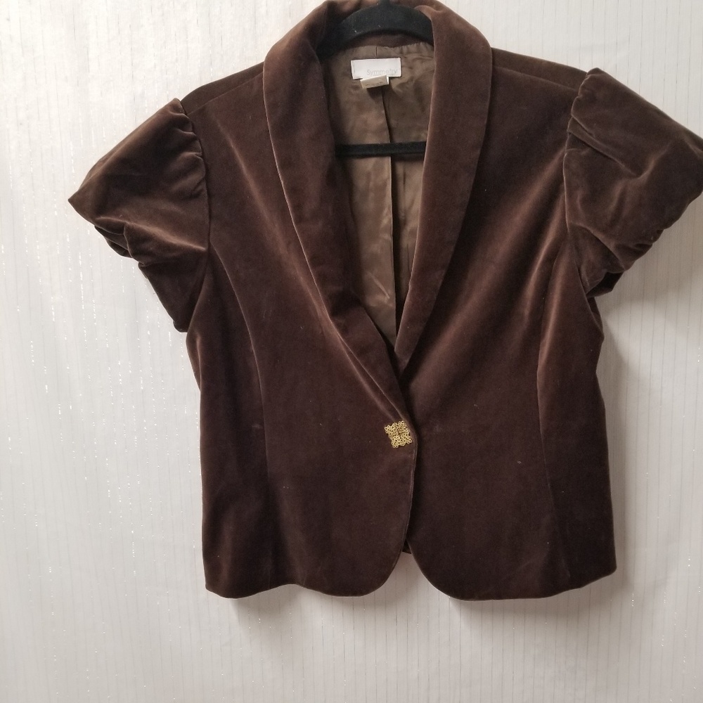Symmetry Women's Brown Velvet  Cap  Sleeve Jacket